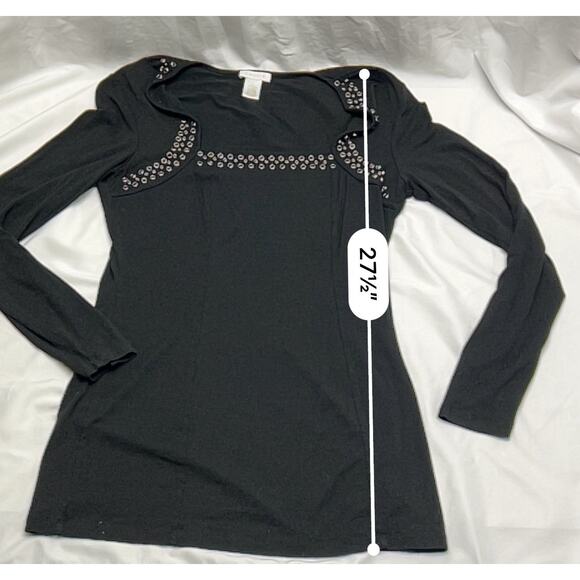 Cache Black Studded Eyelet Square Neckline Y2K Baby Long Sleeve Mob Wife Size S - Picture 8 of 8